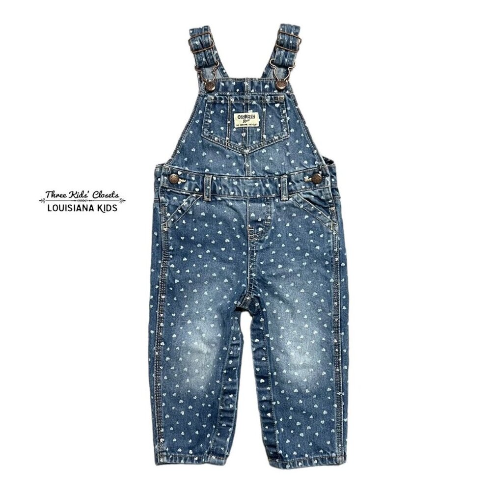 OshKosh 18m Heart Print Denim Overalls